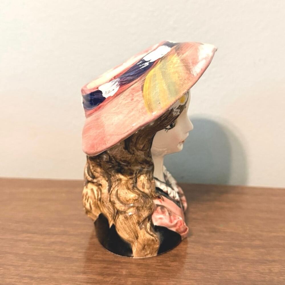 Vintage Richard Benit #474 Lady Head Hat Ceramic Planter Vase Olimco Japan - Picture 5 of 9